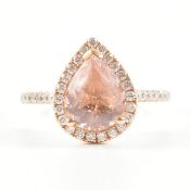 HALLMARKED 18CT ROSE GOLD MORGANITE & DIAMOND HALO RING