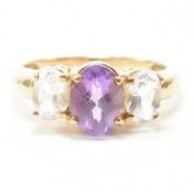 HALLMARKED 9CT GOLD AMETHYST & TOPAZ RING