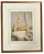 GRENVILLE COTTINGHAM - PARLIAMENT SQUARE IN WINTER - PASTEL