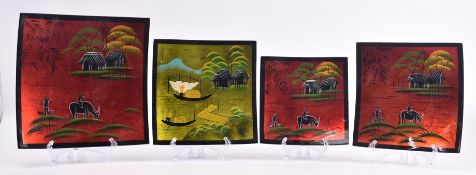 COLLECTION OF FOUR VIETNAMESE DECORATIVE LACQUER DISHES