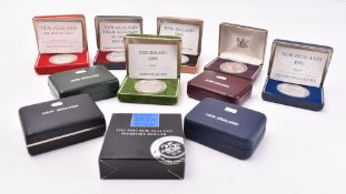 ELEVEN 20TH CENTURY NEW ZEALAND .925 SILVER PROOF 1$ COINS