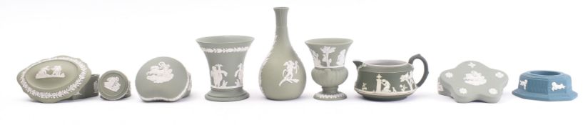 COLLECTION OF VINTAGE GREEN WEDGWOOD JASPERWARE