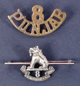 WWII SECOND WORLD WAR - 8TH PUNJAB REGIMENT GOLD BROOCH & TITLE