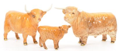 SET OF THREE BESWICK HEREFORD CATTLE BULL COW CALF MODELS