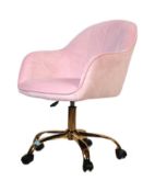 CONTEMPORARY PINK VELVET SWIVEL OFFICE DESK ARMCHAIR