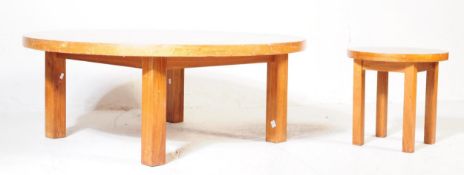 PAIR OF VINTAGE 1960S ROUND CIRCULAR BEECH WOOD TABLES