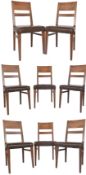 SET OF EIGHT RETRO DANISH INSPIRED TEAK & VINYL DINING CHAIRS
