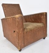 ART DECO 20TH CENTURY BROWN LEATHER CHILD'S ARMCHAIR