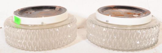 PAIR OF RETRO MID CENTURY PRESSED GLASS CEILING LIGHTS