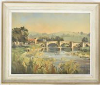 ANGUS RANDS (1922 - 1985) - ' BURNSALL BRIDGE ' OIL ON BOARD