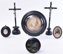 SIX LATE 19TH CENTURY & LATER EBONISED RELIGIOUS ICONS