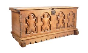 17TH CENTURY SPANISH CONTINENTAL ELM COFFER BLANKET BOX