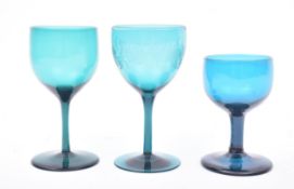 THREE 18TH & 19TH CENTURY GREEN HAND CUT CRYSTAL WINE GLASSES