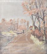 J. R. MARSHALL - A DORSET ROAD, AUTUMN - WATERCOLOUR STUDY