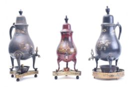THREE 19TH CENTURY VICTORIAN LACQUERED COFFEE POTS