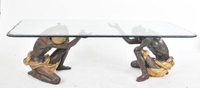 1980S ITALIAN BLACKAMOOR RESIN & GLASS LOW COFFEE TABLE