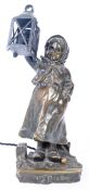 G. DEMANGE - FRENCH BRONZE LAMP OF GIRL WITH LANTERN