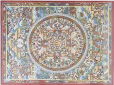 THANGKA - TIBETAN HANDPAINTED GEOMETRIC FABRIC PANEL