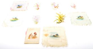COLLECTION OF EDWARDIAN HAND PAINTED BOTANICAL SILKS