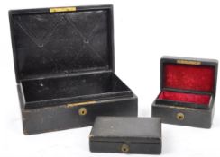 THREE NEEDS & CO J BRAMAH BLACK LEATHER BOXES