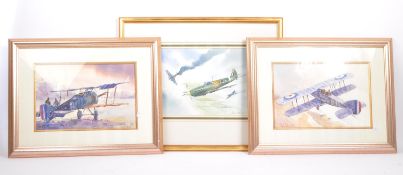 THREE CONTEMPORARY WATERCOLOUR PAINTS OF ARMY PLANES
