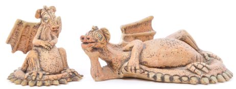 TWO ART POTTERY CERAMIC DRAGONS BY ZELL OSBORNE