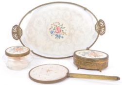 VINTAGE FRENCH PETIT POINT ORMOLU VANITY DRESSING TABLE SET