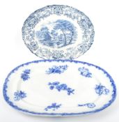 TWO EARLY 20TH CENTURY ENGLUSH BLUE & WHITE PLATTER PLATES