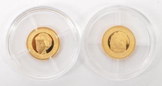 WINDSOR MINT - TWO FOURTEEN KARAT GOLD DIANA COINS
