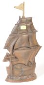 EARLY 20TH CENTURY BRASS FIRESIDE SET - GALLEON SHIP