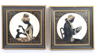 MID CENTURY REVERSE PAINTING ON GLASS FIGURES BY DORIS GRIGGS