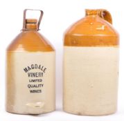 TWO VICTORIAN TWO TONE CERAMIC STONEWARE FLAGONS