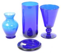 COLLECTION OF FOUR PIECES OF BRISTOL BLUE GLASS