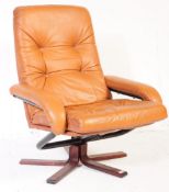 VINTAGE TAN LEATHERETTE RECLINER SWIVEL CHAIR