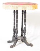 VINTAGE EBONISED WOOD UPHOLSTERED SIDE TABLE