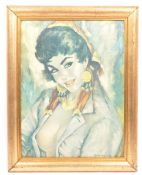 AFTER J. H. LYNCH - VINTAGE MID CENTURY PRINT OF OPEN SHIRTED LADY