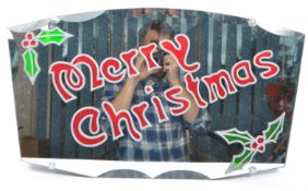 1930S ART DECO FRAMELESS MERRY CHRISTMAS WALL MIRROR