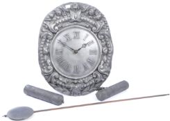 20TH CENTURY PEWTER WALL HANGING CLOCK - PENDULUM & WEIGHTS