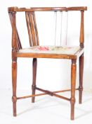 EDWARDIAN MAHOGANY AND LINE INLAID SALON CORNER CHAIR