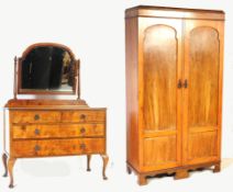 1930S QUEEN ANNE REVIVAL WALNUT WARDROBE & DRESSING TABLE