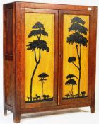 1920'S OAK PAINTED DOOR AFRICAN SCENE BOOKCASE CABINET