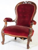 VICTORIAN 19TH CENTURY OAK FRAMED SPOON BACK ARMCHAIR