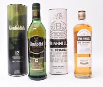 TWO GLENFIDDICH & BUSHMILLS SINGLE MALT WHISKY BOTTLES