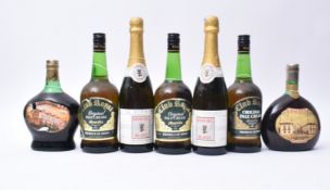 SEVEN VINTAGE FRENCH, SPANISH & PORTUGUESE WINE BOTTLES