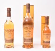 THREE GLENMORANGIE 10 YEARS OLD SINGLE MALT WHISKY BOTTLES