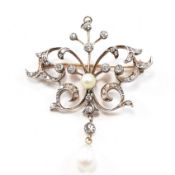 EDWARDIAN DIAMOND & PEARL BROOCH PIN NECKLACE PENDANT