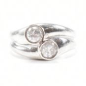 HALLMARKED 9CT WHITE GOLD & CZ CROSSOVER RING