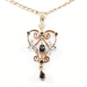 HALLMARKED 9CT GOLD SAPPHIRE & DIAMOND PENDANT NECKLACE