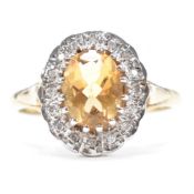 HALLMARKED 9CT GOLD CITRINE & DIAMOND HALO RING