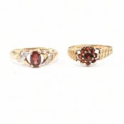 TWO HALLMARKED 9CT GOLD & GARNET RINGS